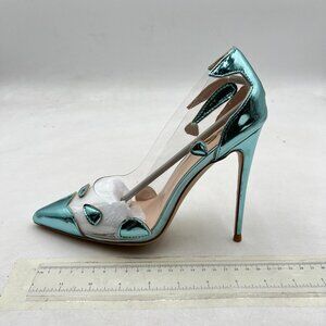 FSJ Cyan Stiletto Clear Pumps High Heels Slip On Party Wedding Dress Shoe